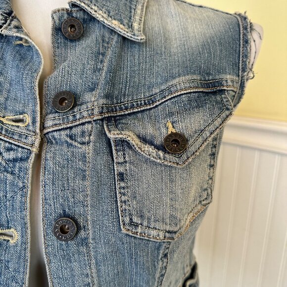 Guess Jeans Vintage stretch Denim jean jacket vest embroidered flower sleeveless - Picture 7 of 8